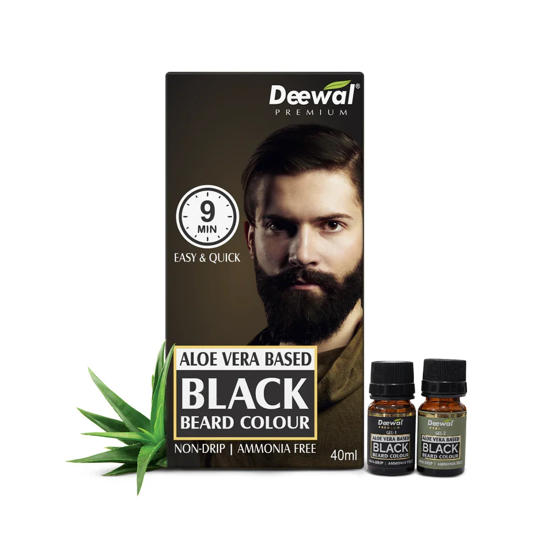 Deewal Premium Gel Black Beard Colour – Aloe Vera Based, Ammonia-Free, 9-Minute Formula, Regular Pack