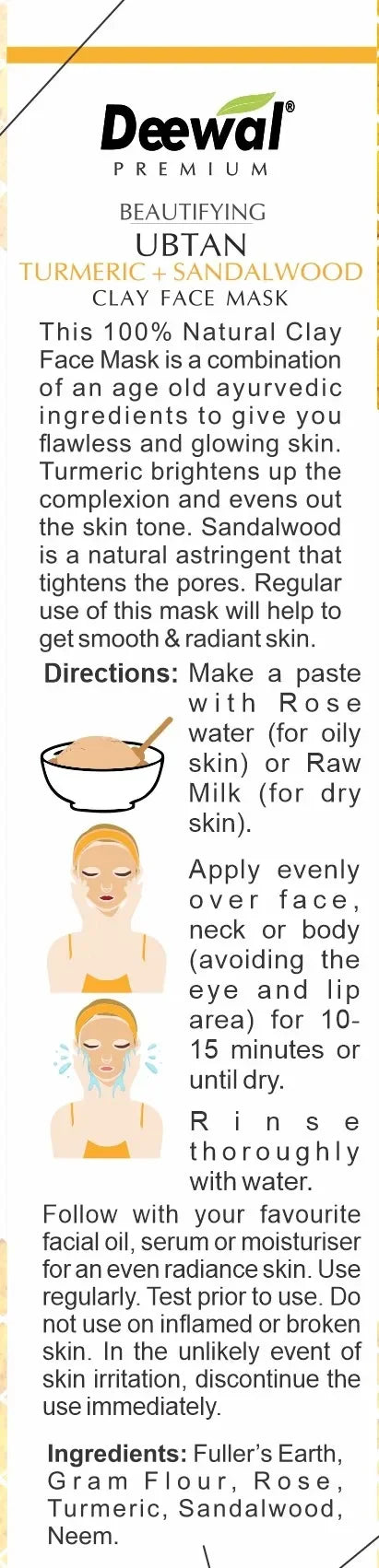 Deewal Ubtan Clay Mask –100% Pure - Deewal - Herbal Beauty and Health Products